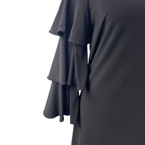 Black Shift Dress Sz 4 Mesh Embroidered Floral Ruffled Sleeves Whimsigoth Fairy - Picture 5 of 11